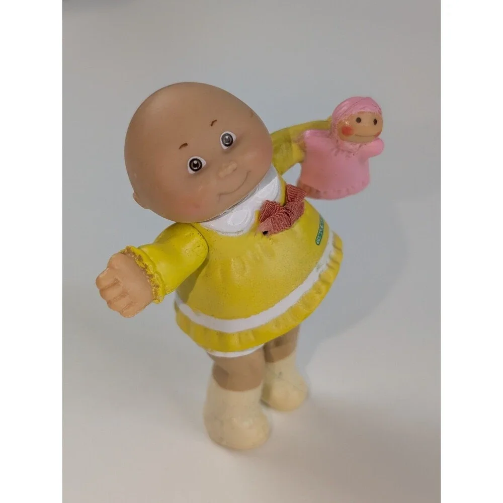Vintage Cabbage Patch Kids PVC Figures Lot of 2 Baby Dolls w Mini Dolls 1980s
